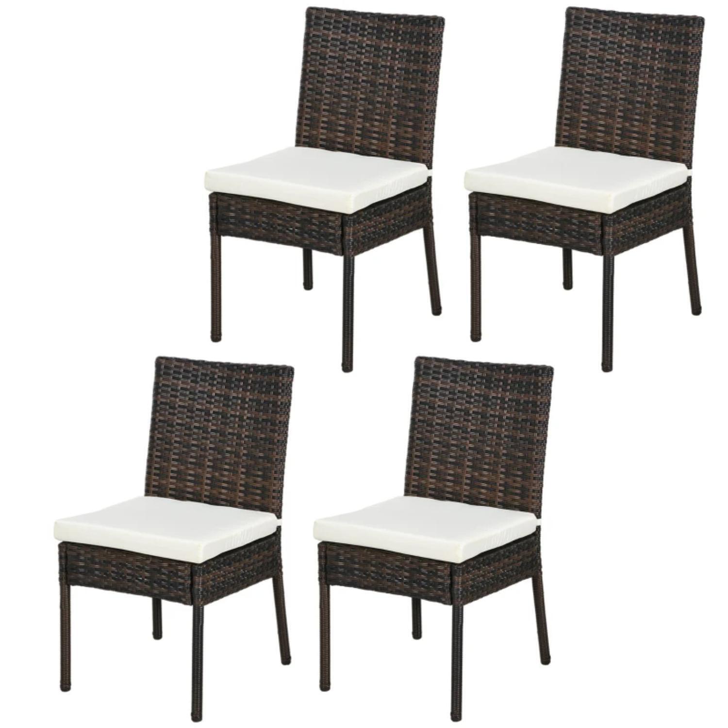 Set Of Four Rattan Garden Chairs - Brown