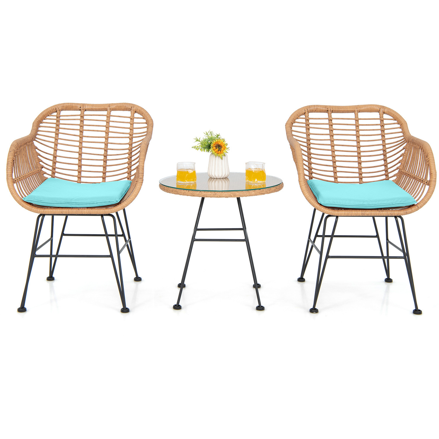 3 Pcs Outdoor Patio Table Chair Set - Blue