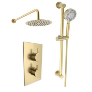 Brushed Brass Concealed Shower With Adjustable Slide Rail Kit  Fixed Drencher