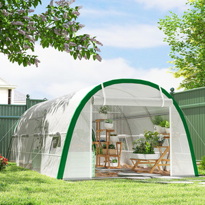 Outsunny Walk-in Polytunnel Greenhouse with 8 Mesh Windows, White