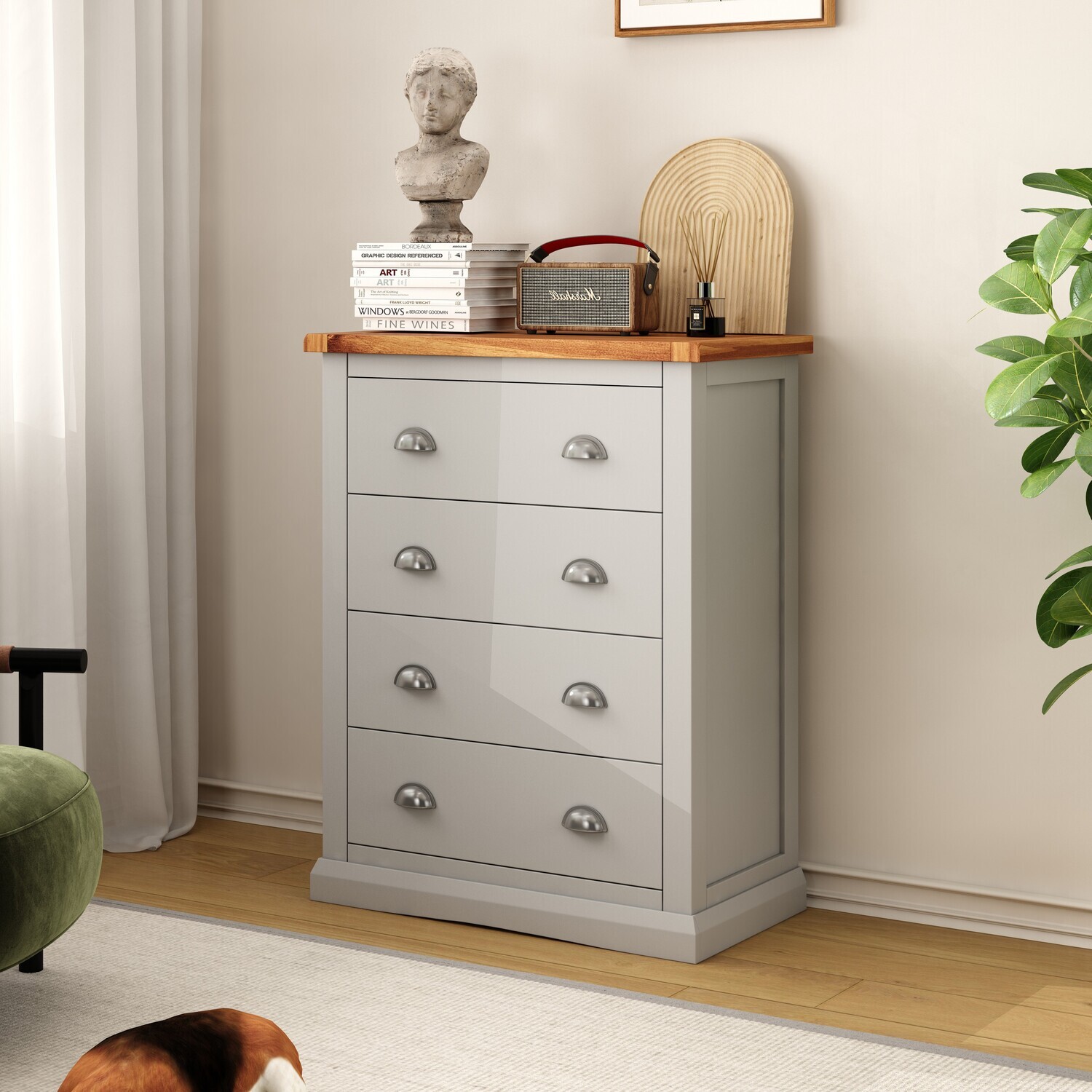 Loreo 4 Drawer Petite Chest - Grey / Chrome