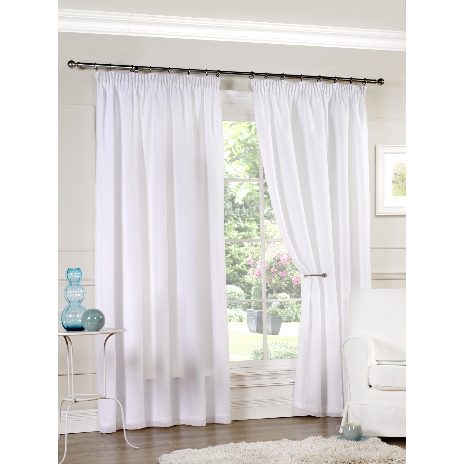 Aalia Lined Voile Curtains - White / 116cm / 137cm