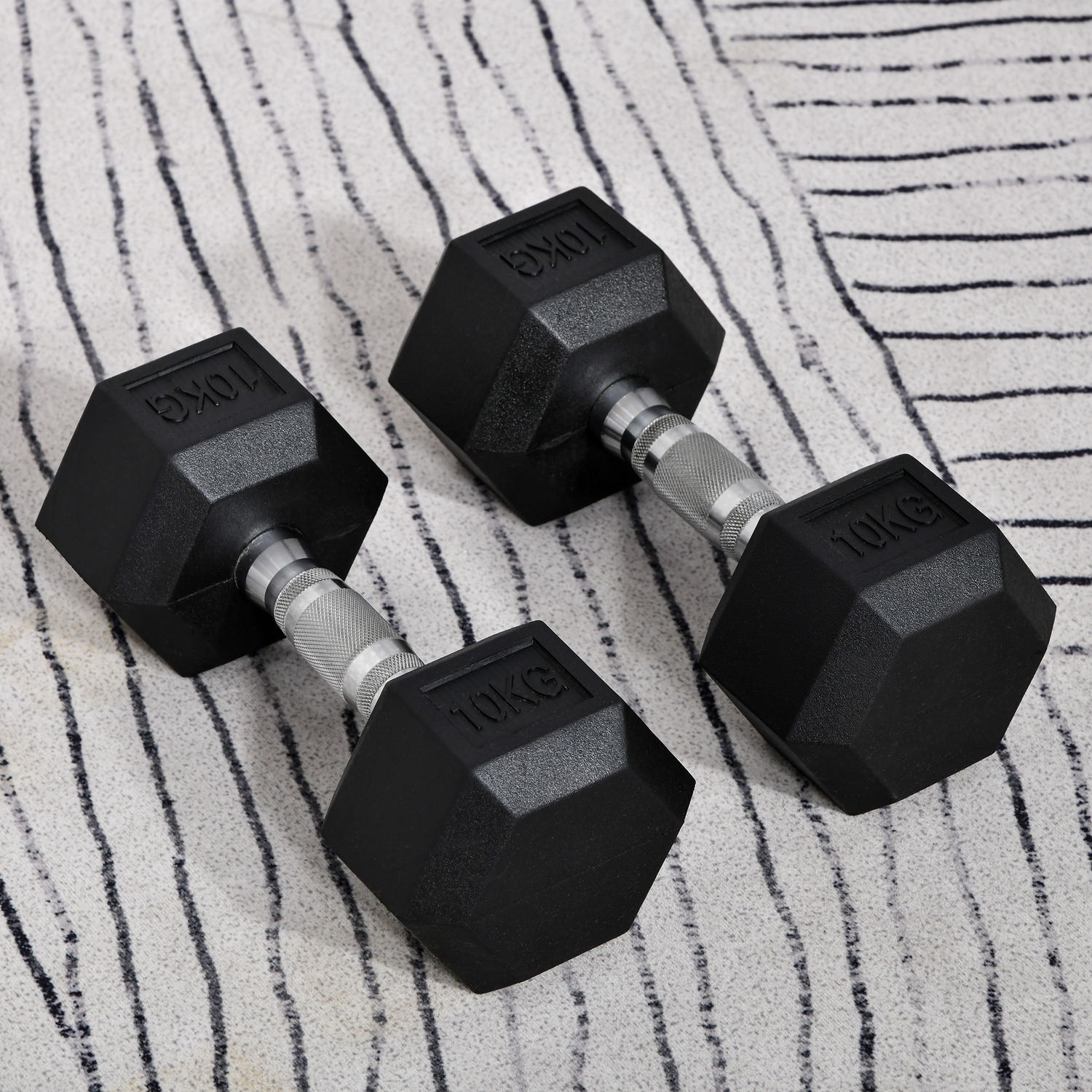 Homcom Hex Dumbbell Rubber Weights Sets - Black-2X10kg / 20Kg