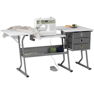 Triple Drawer Large Sewing Table with Adjustable Machine Platform