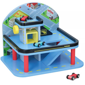 Kids Wooden Car Garage Parking Playset with Levels Lift and Cars
