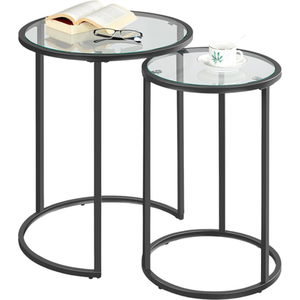 Set Of 2 Round Black Nesting Tables With Tempered Glass Top