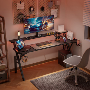 Computer Gaming Desk with LED Lights and Monitor Stand