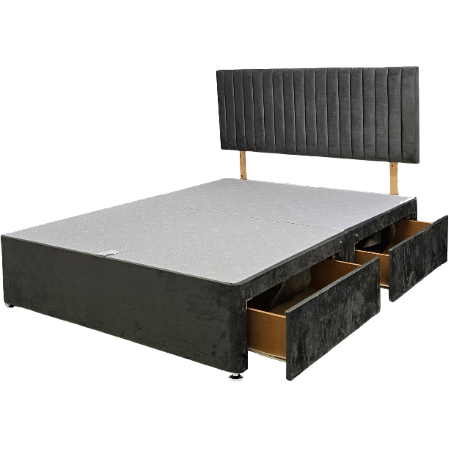 Emily Divan Bed Base 2 Drawers And Headboard - Charcoal Grey Superking