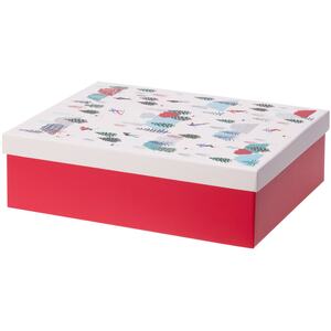 Set of 3 Christmas Gift Storage Boxes with Lids - Red & Pink