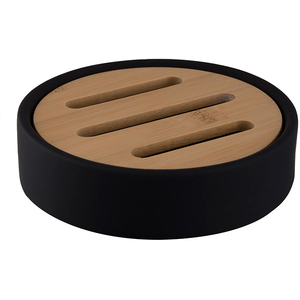 Free Standing Soap Dish Black Stoneware Holder Plain Oval Round Shape