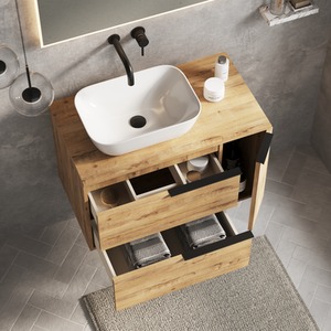 Celtic Duo 800mm Wall Hung Vanity Unit with Worktop - Ostippo Oak