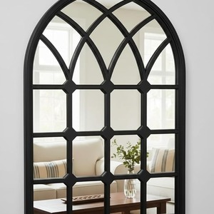 Window Style Wall Mirror Black Arch Frame 71x50Cm