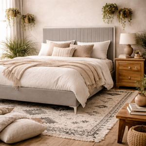 Killarney 4ft6 Double Bed Mink Velvet Tall Ribbed Headboard