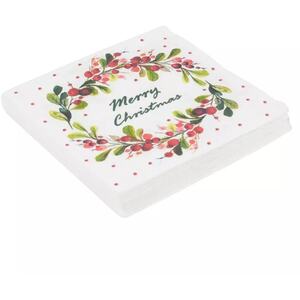 Christmas 3 Ply Paper Napkins Set of 20- 33x33cm - White