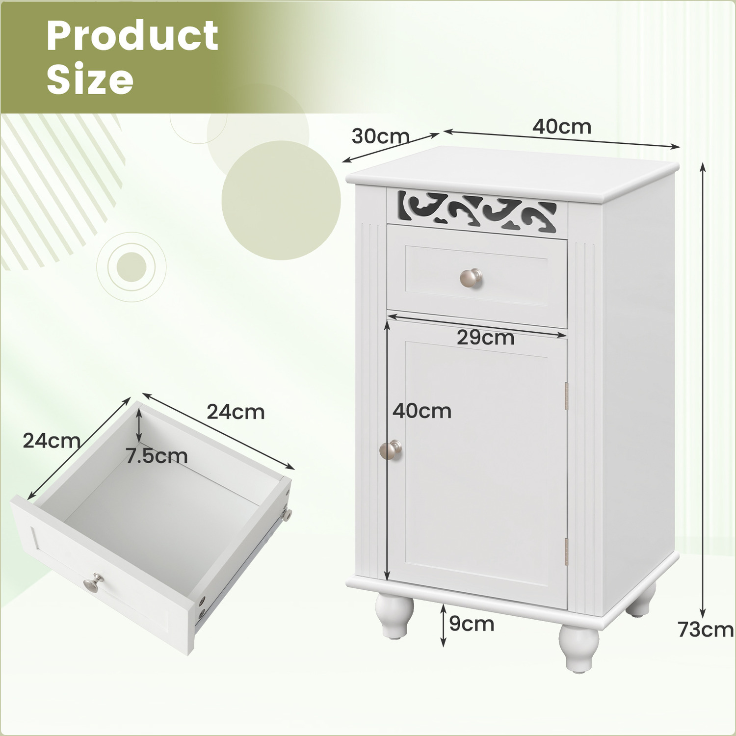 Costway Bathroom Storage Cabinet Single Door Floor Cabinet - White