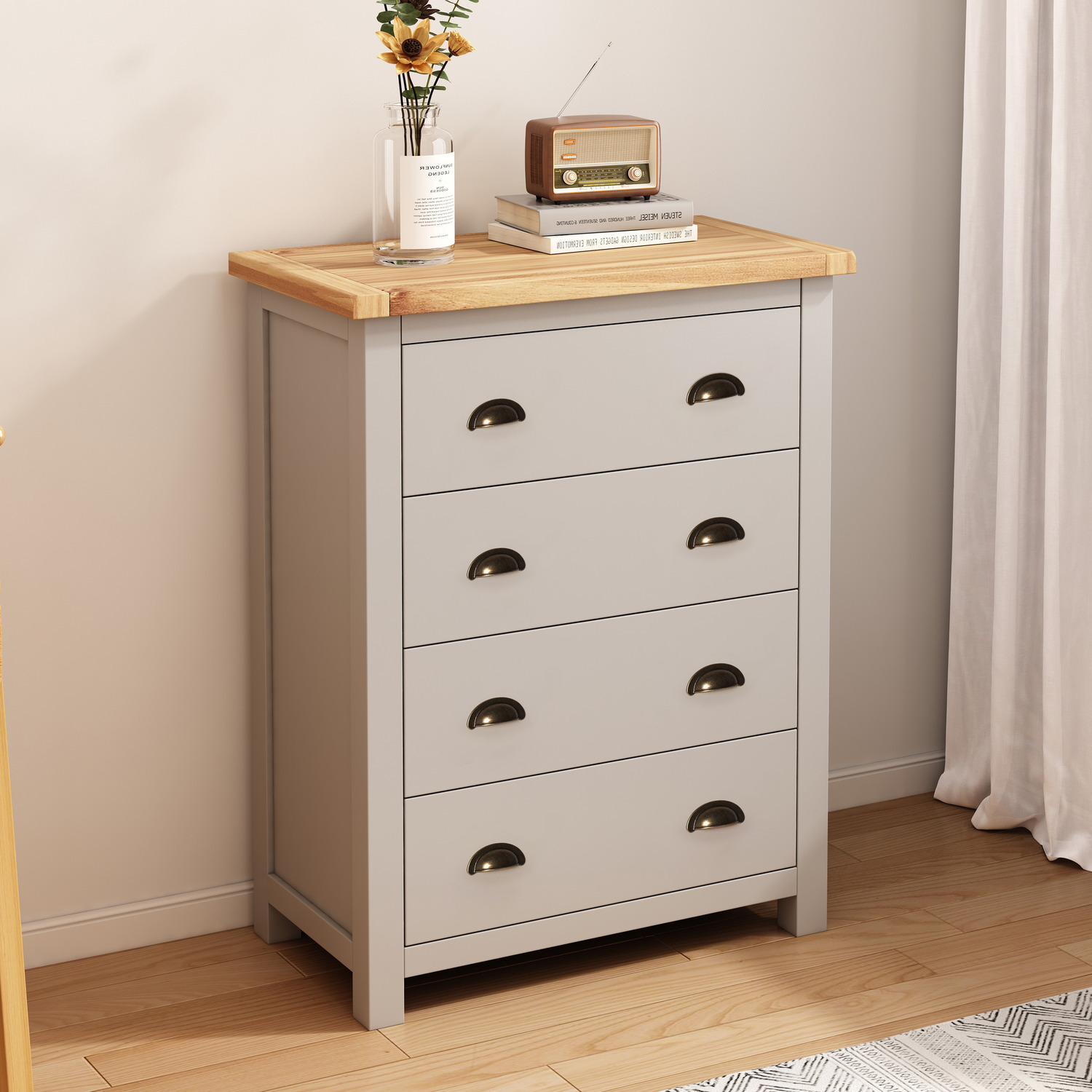 Argenta 4 Drawer Petite Chest - Grey / Brass