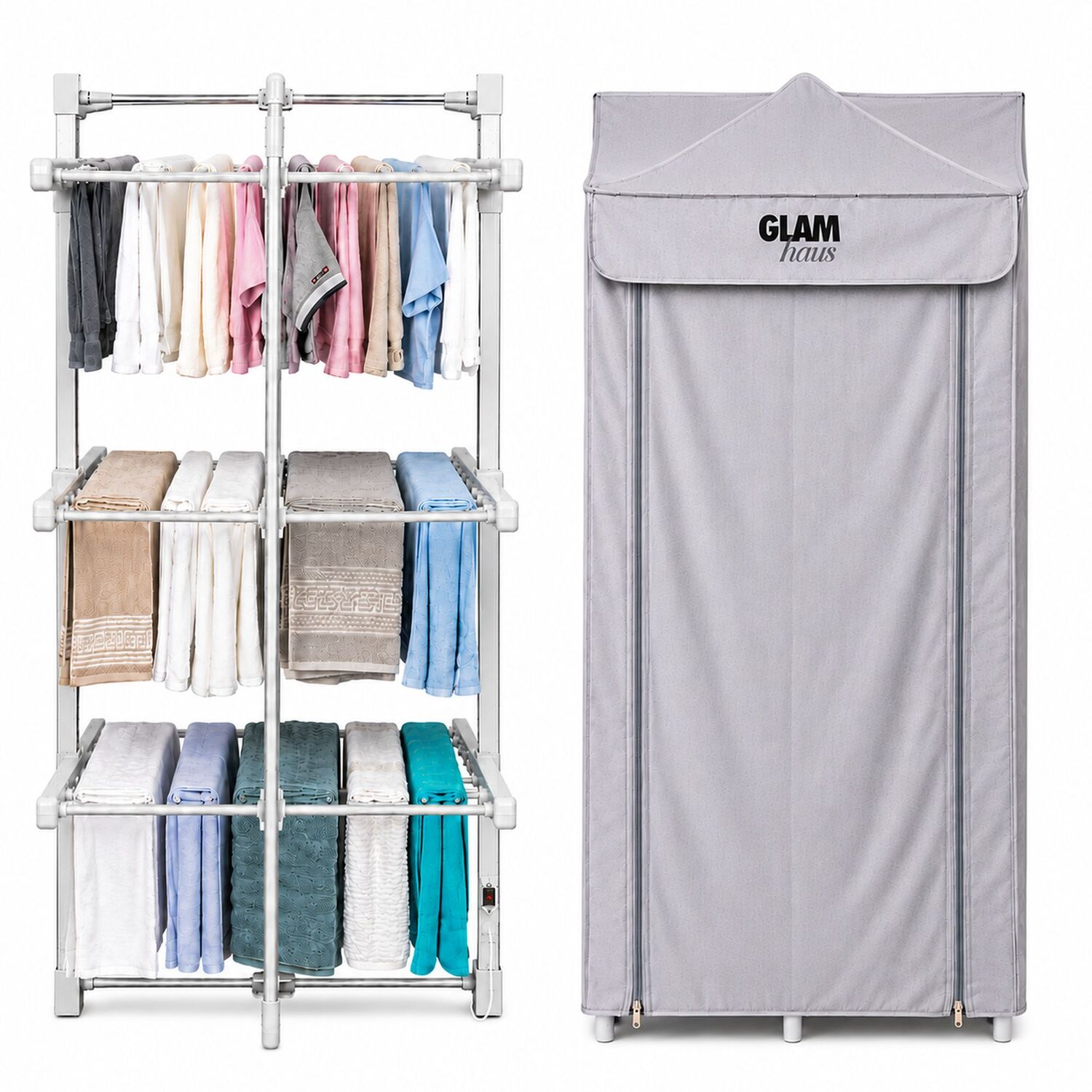 Glamhaus Electric Heated Clothes Airer With Cover - Silver