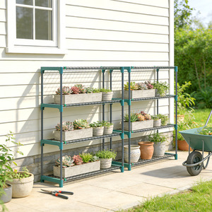 Outsunny Set of 2 4-Tier Metal Plant Stand Indoor Outdoor