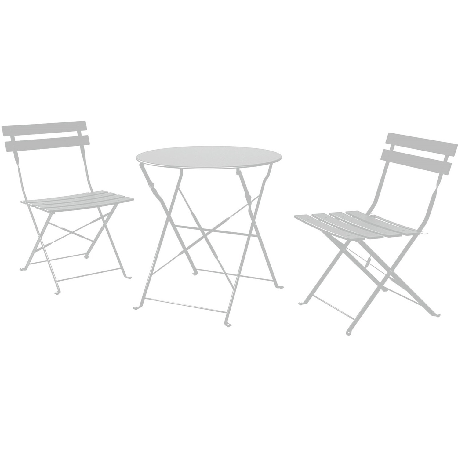 Plain 3 Pcs Garden Folding Chairs Table Bistro Furniture Set - Grey Plain