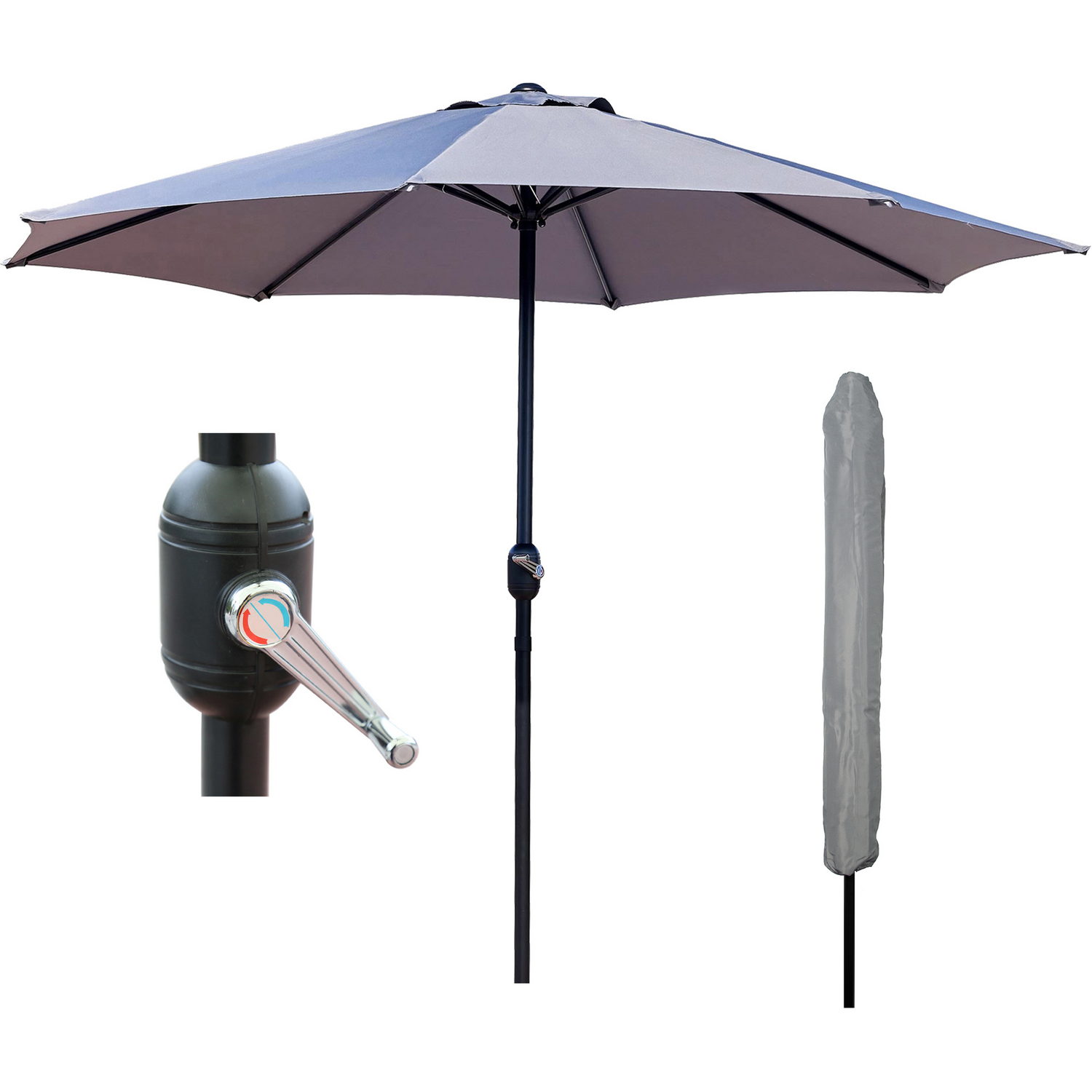 GlamHaus Garden Parasol Umbrella Light Grey With Protective Cover - Grey