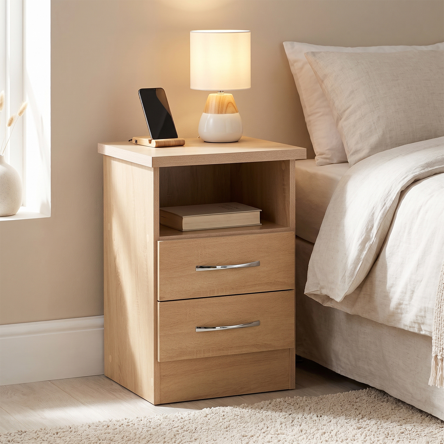 Seconique Nevada 2 Drawer Bedside - Sonoma Oak