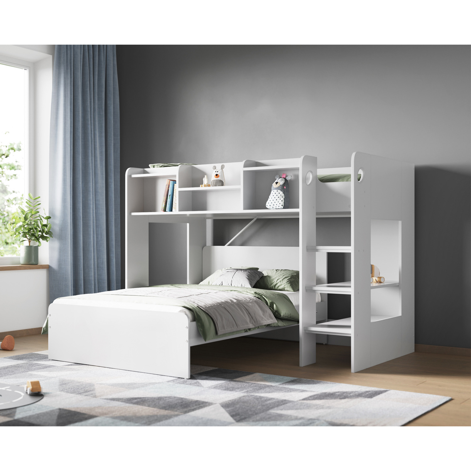 Flair Wizard L Shaped Triple High Sleeper White - White