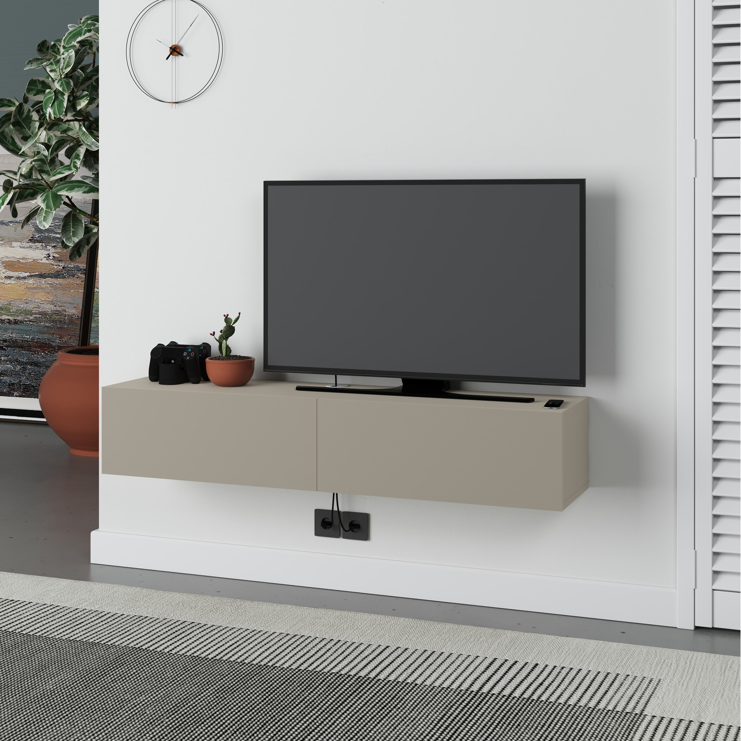 Decortie Francy Modern Tv Unit Wall Mounted 135 - Sandstone / Chipboard