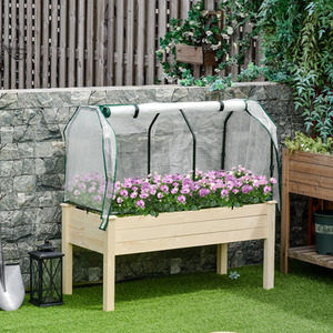 Outsunny Raised Garden Bed PE Cover Patio Elevated Wood Planter Box