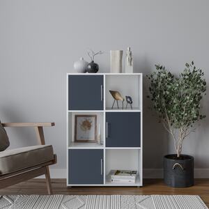 6-Cube Shelving Unit With Doors and Metal Handles - White