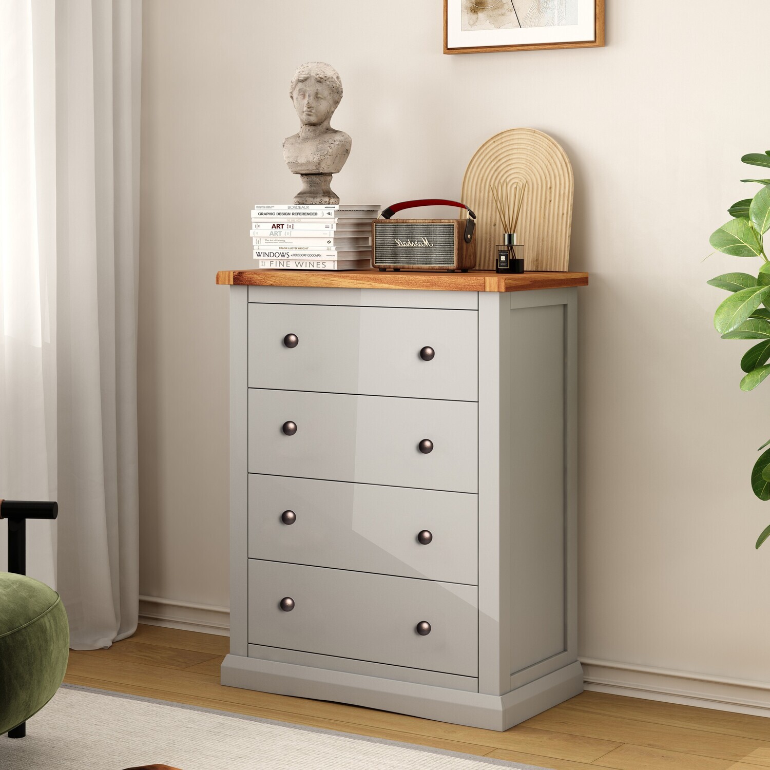 Loreo 4 Drawer Petite Chest - Grey / Brass