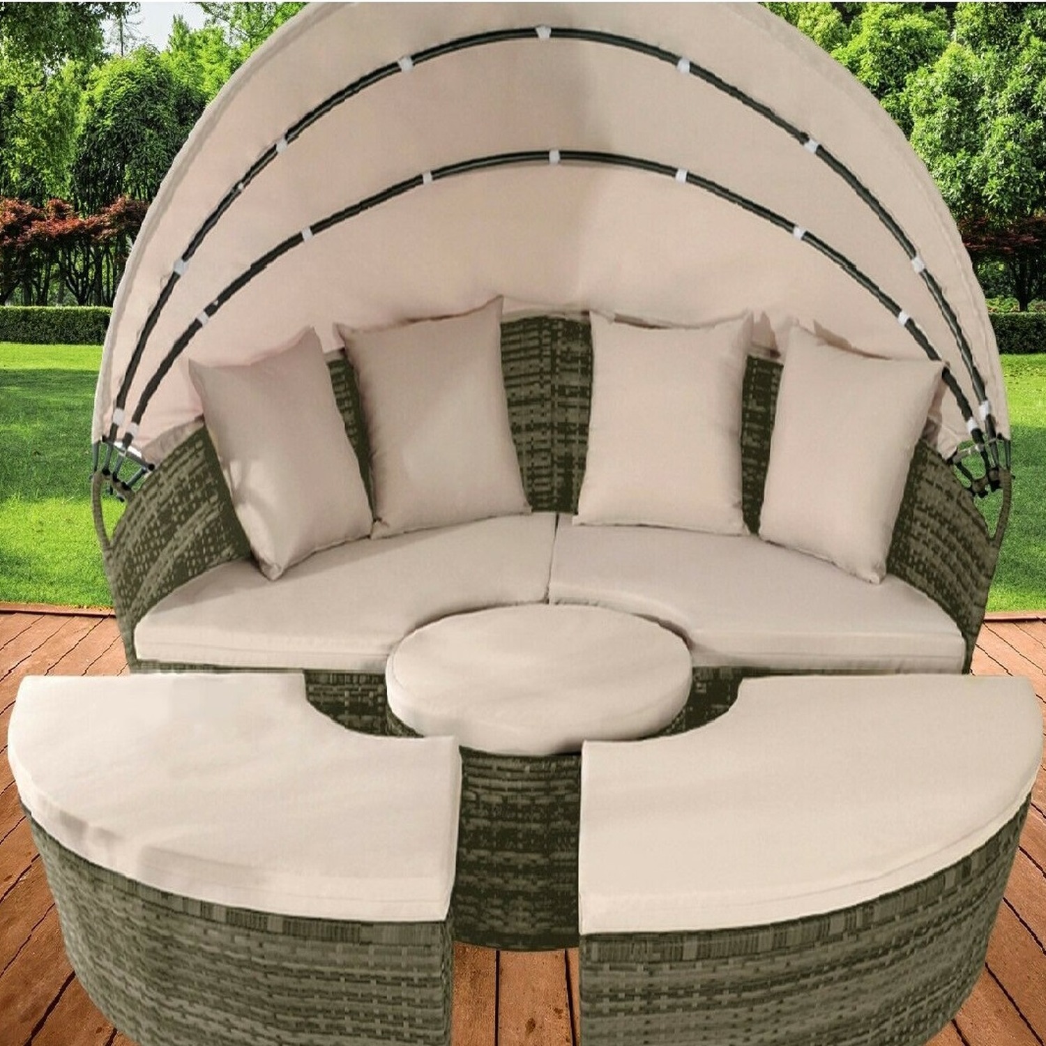 Luxury Canopy Sun Island 210cm Lounger - Grey