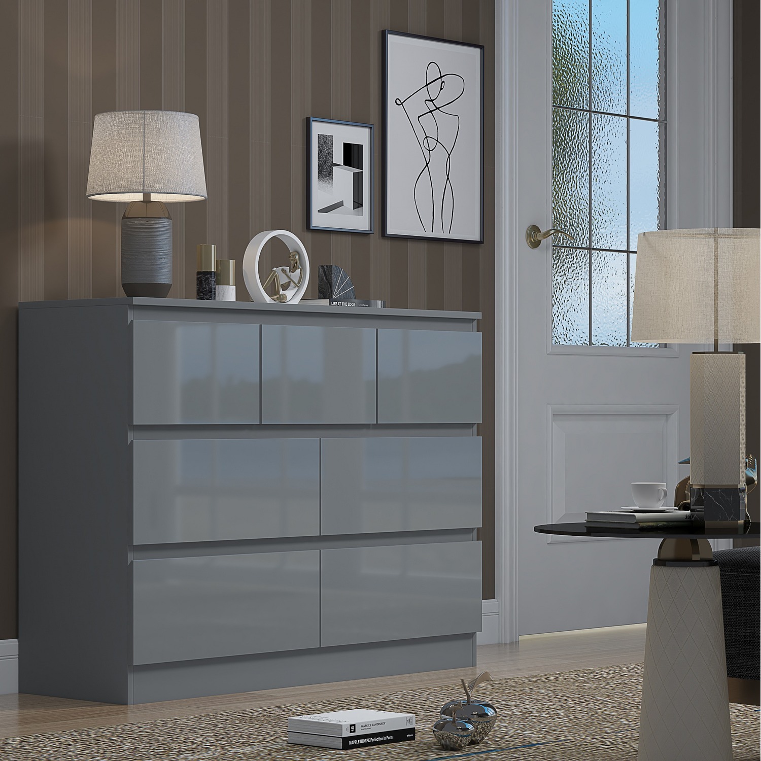 Gloss Grey Chest Of Drawers - Grey / 81cm / 52kg