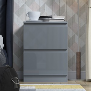 FWStyle Gloss Grey Chest Of Drawers Bedside Table Deep Design