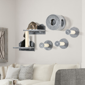 PawHut 5PC Cat Wall Furniture with Perch Cat Condo Scratching Post