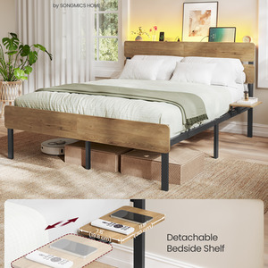 Double Metal Bed Frame,135 x 190 cm,LED Lights,Brown
