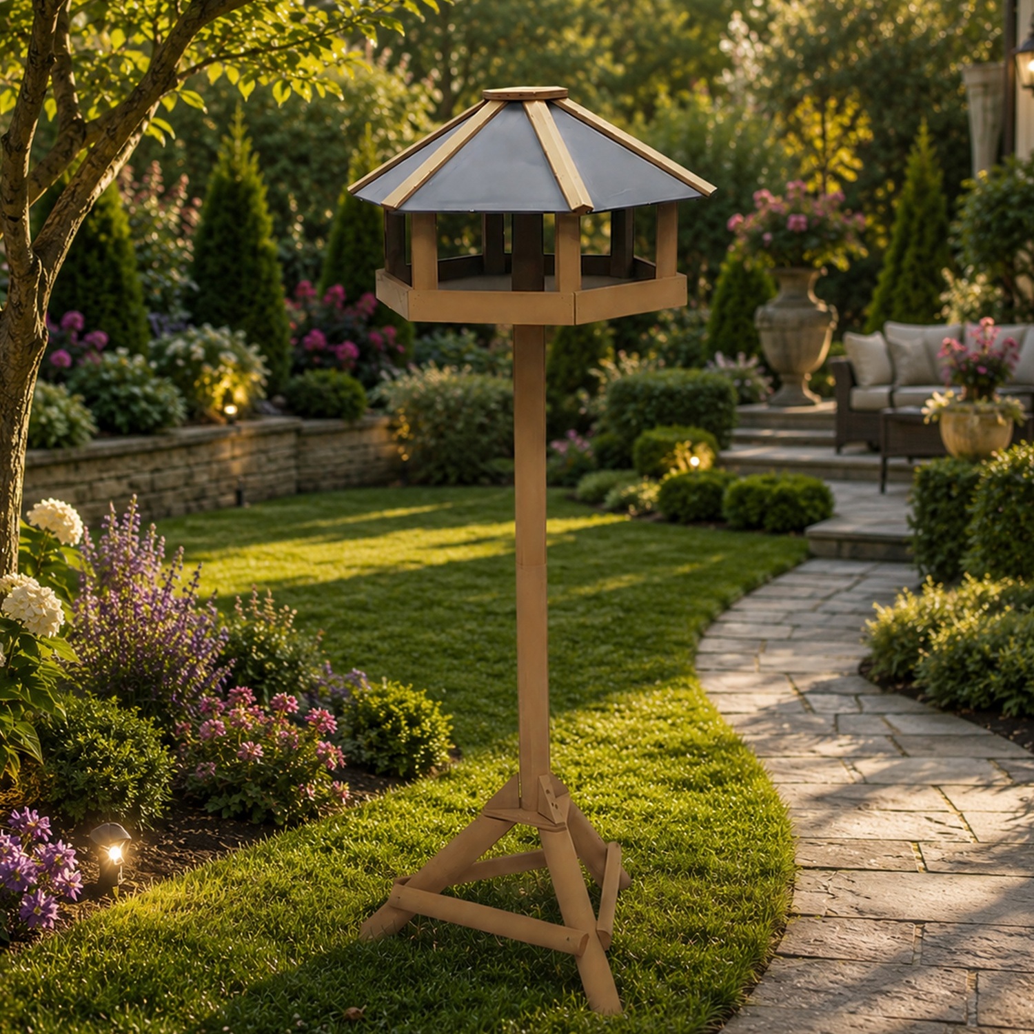Gr8 Garden Hexagonal Wooden Bird Feeder With Roof