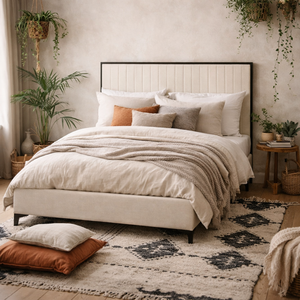 Killarney King Bed Velvet Tall Ribbed Headboard
