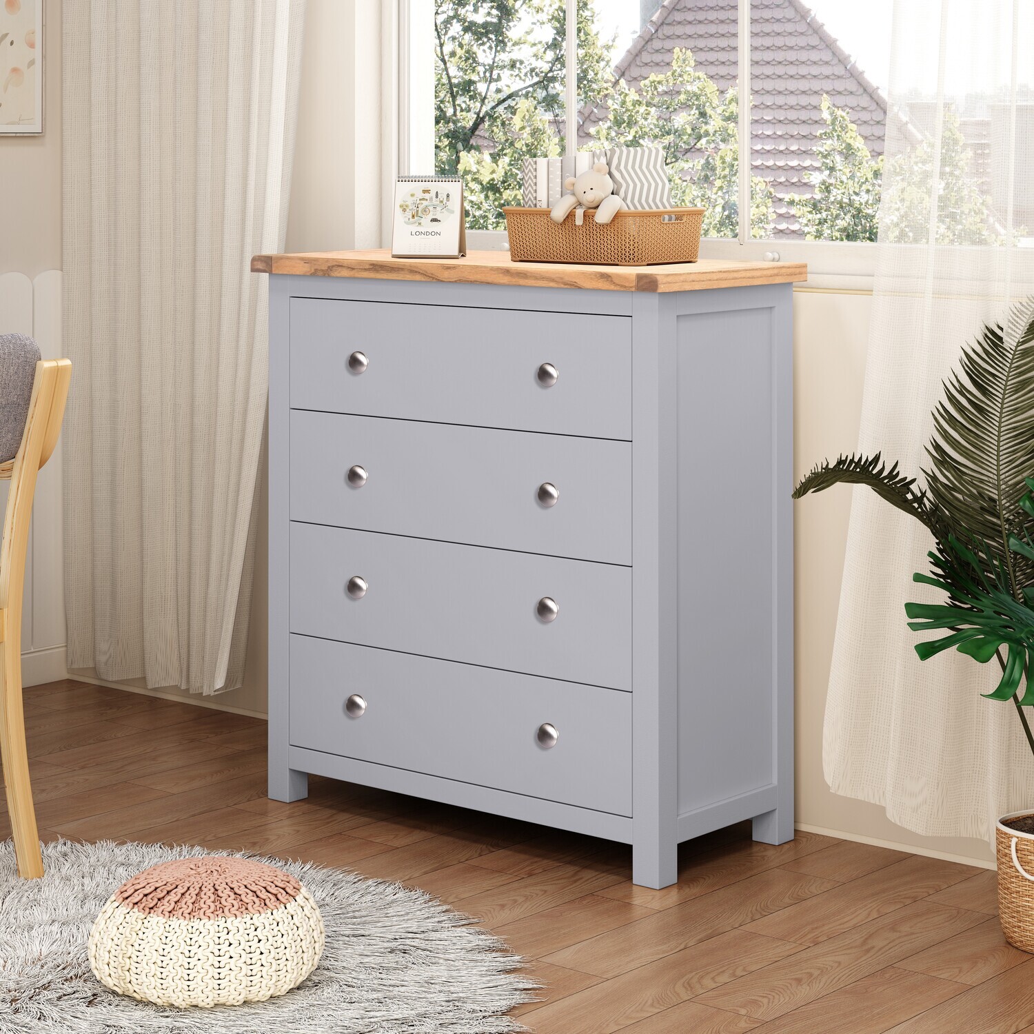 Mirano 4 Drawer Chest - Chrome Knob - Grey / Chrome