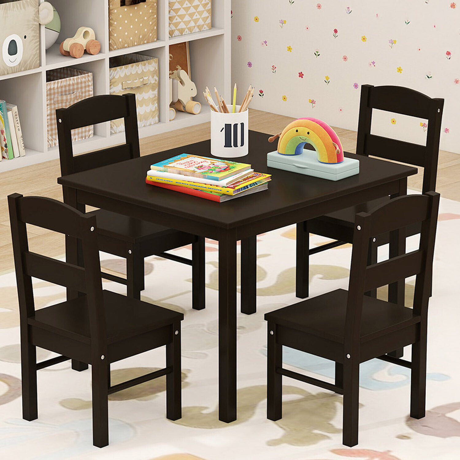 Kids 4 Chairs And Table Set - Dark Brown