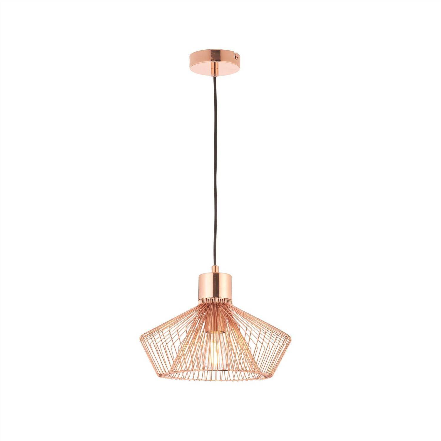 Endon Kimberley 1 Light Pendant Copper Plate, E27 - Copper Plate - Image 1