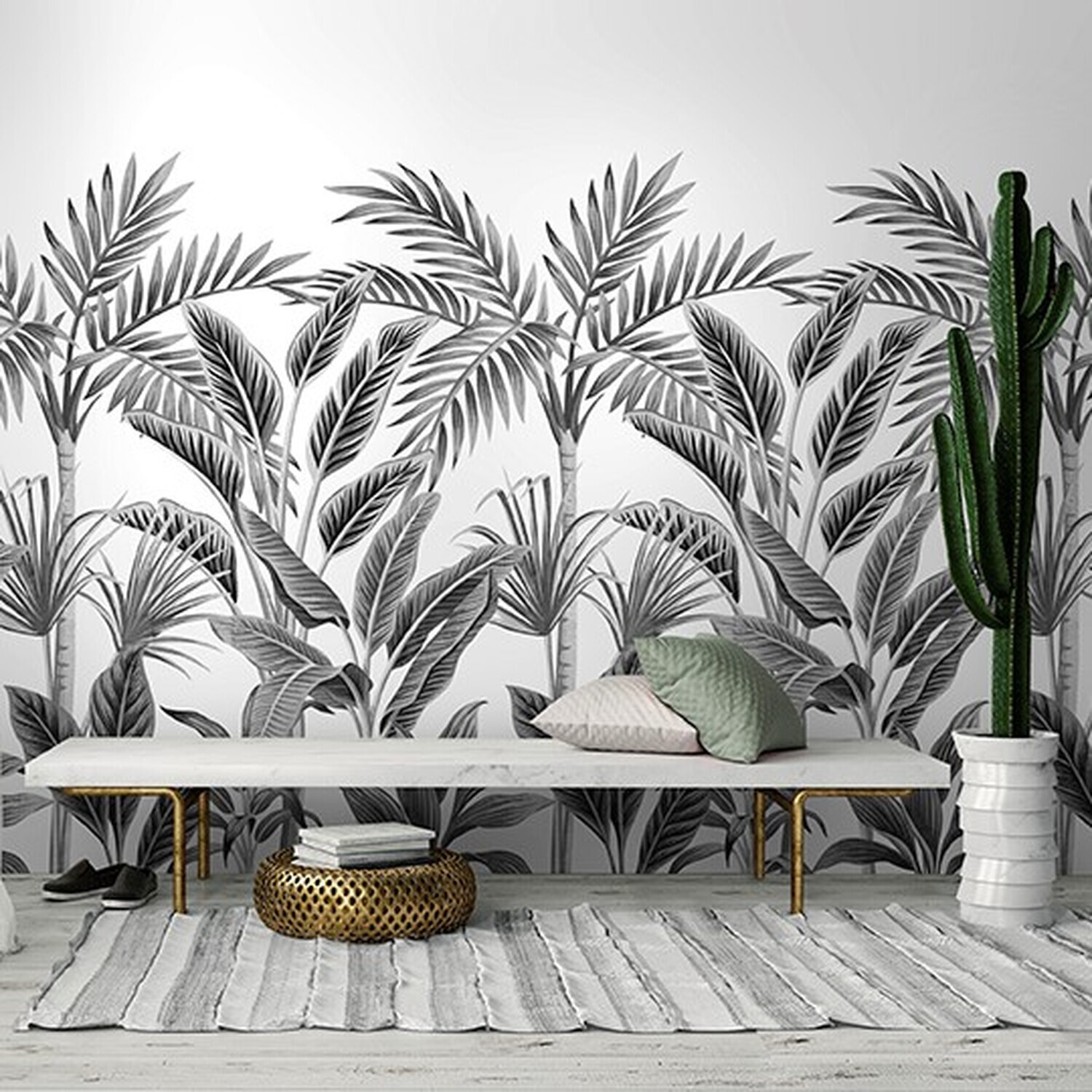 Grandeco Black/White Paysage & Graphic Jungle Palm 3 Lane Repeatable Wallpaper Mural 1.59 X 2.8M - Image 5