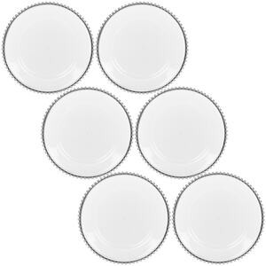 Rim Clear Charger Plates with Metallic Beaded Rim - Silver - Set of 6