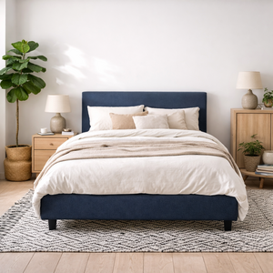 Portarlington Navy Twill Upholstered 5ft King Bed with Headboard