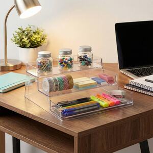 Multi Purpose Acrylic  3 Step Organiser Display Stand - Clear - Set of 2