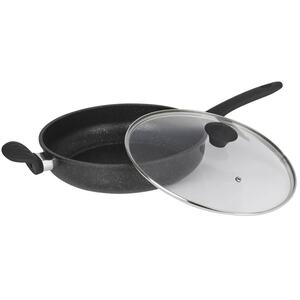 28cm Stainless Steel Induction Deep Frying Pan & Lid - Soft Touch Handles - Black