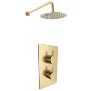 Brushed Brass Concealed Mixer Shower With Fixed Overhead Drencher Head