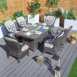 Abrihome 6 Seater Rectangle Fire Pit Table Set