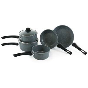 Set of 5 Marble Grey Saucepan & Fryingpan