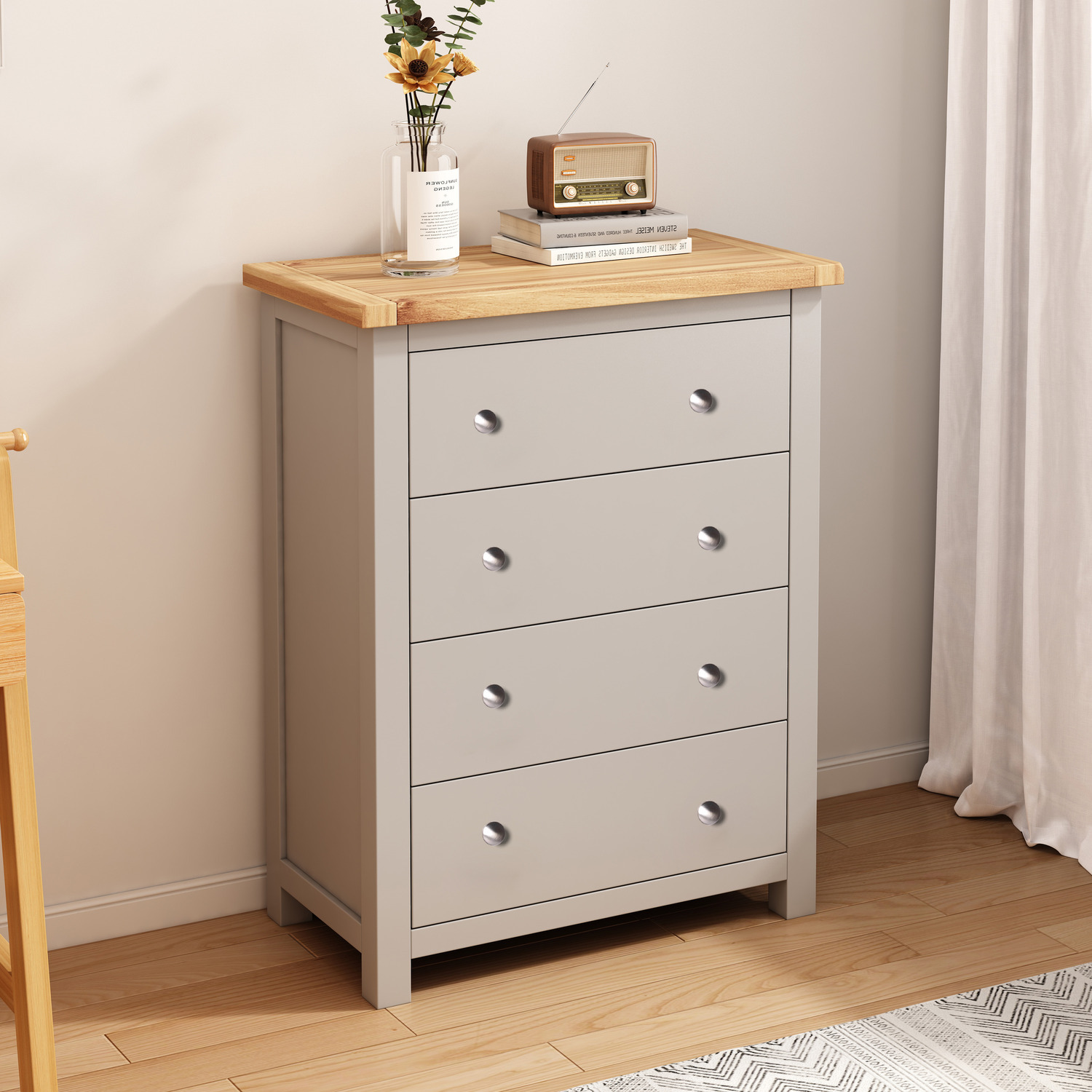 Argenta 4 Drawer Petite Chest - Grey / Chrome