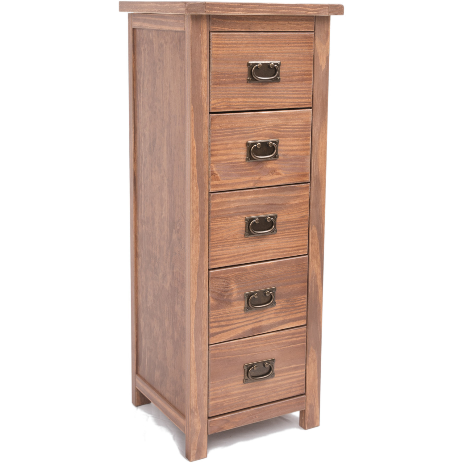 Padua 5 Drawer Narrow Chest - Antique Brass drop Handle - Brown / Brass